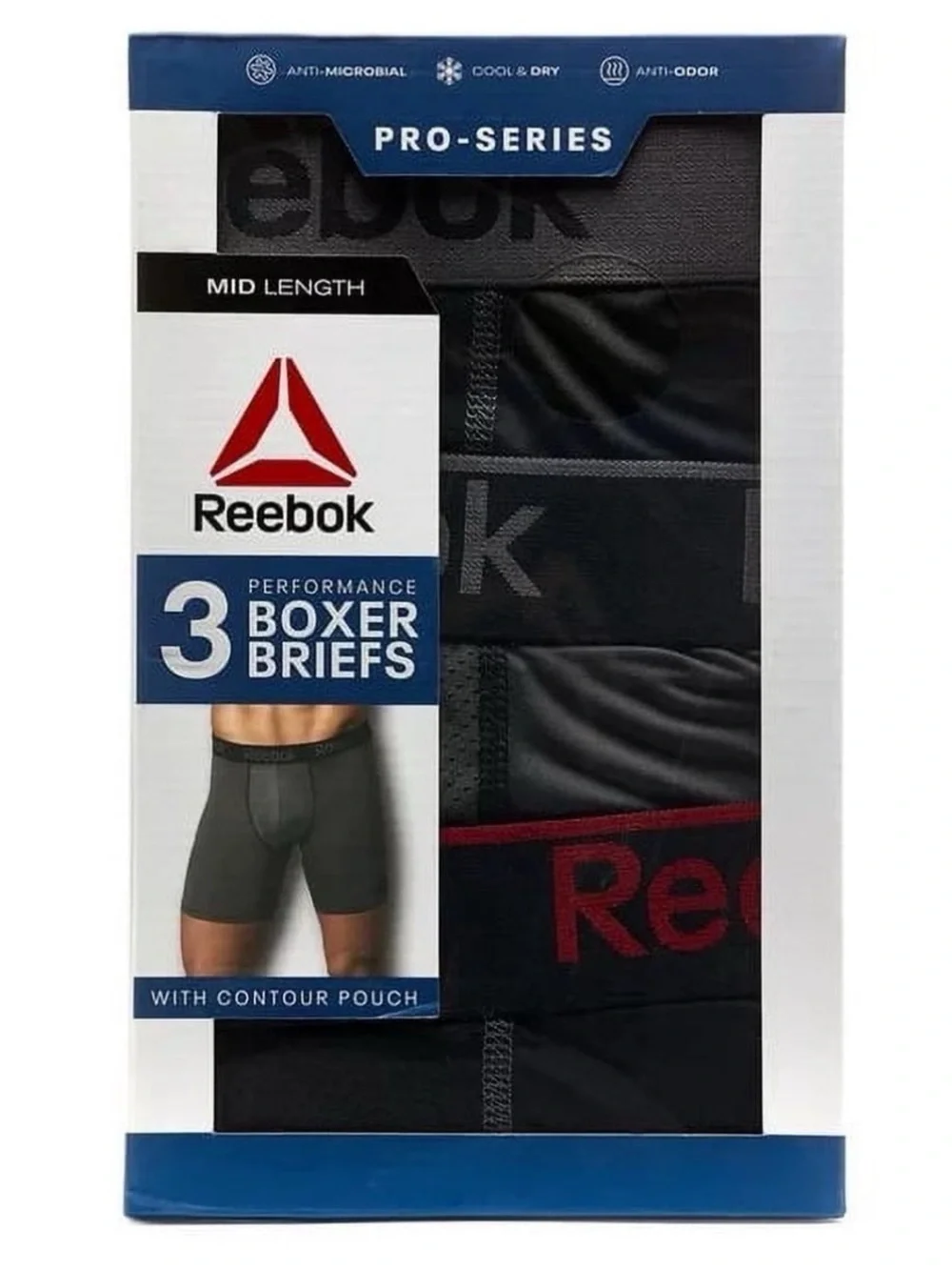 Reebok Men’s 3-Pack Performance Mid-Length Boxer Briefs multi colored Size S